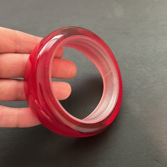 Vintage Plastic Bangle Bracelet, Red, Translucent, White, Retro, Boho - Picture 7 of 9